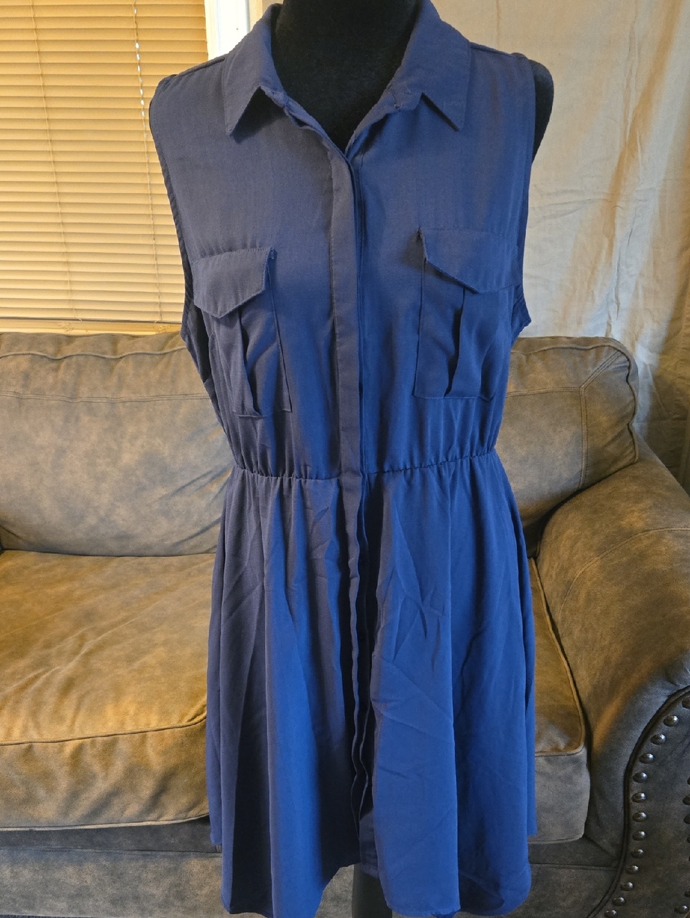 Sienna Sky Sleeveless Shirt Dress - Blue